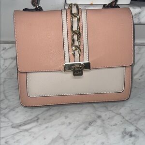 Aldo Blush Pink and Cream Chain-Accent Crossbody Bag